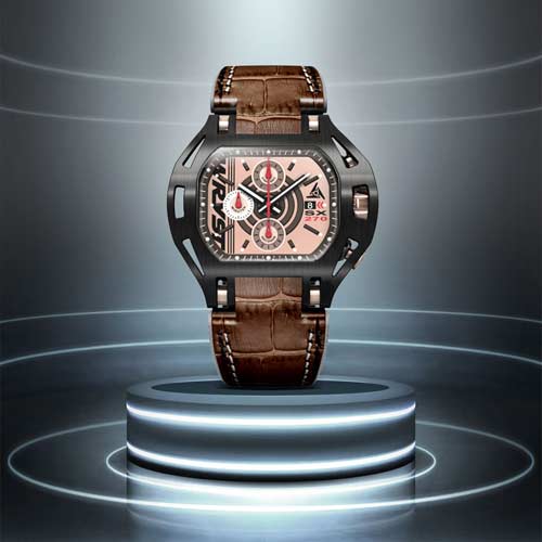 Wryst leather cuff watch with wide quality leather bracelets