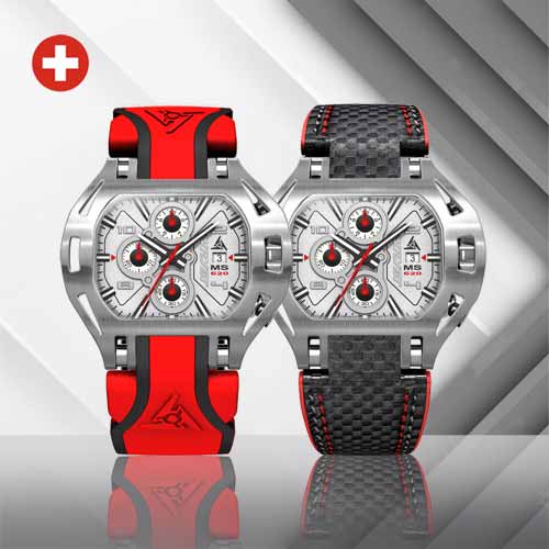 Swiss red racing wristwatch