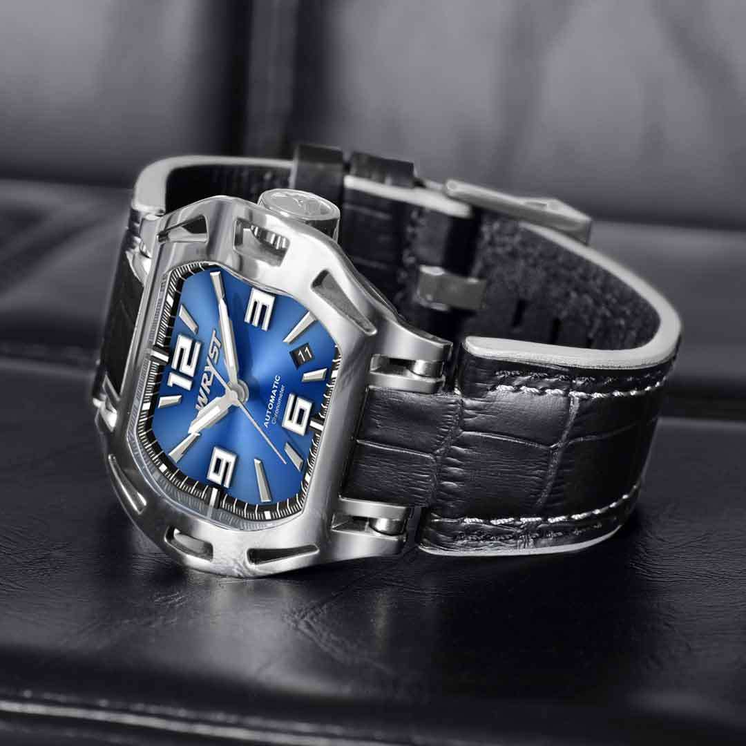 automatic blue face watch wryst