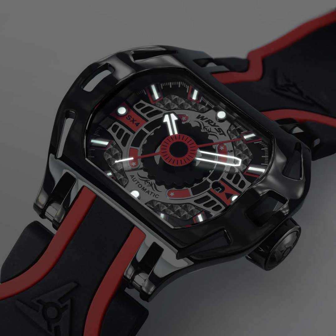 automatic swiss black watch with luminous hands and markers