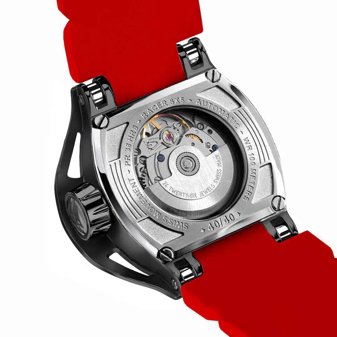 Fondo de caja del reloj suizo automático rojo Wryst SX8