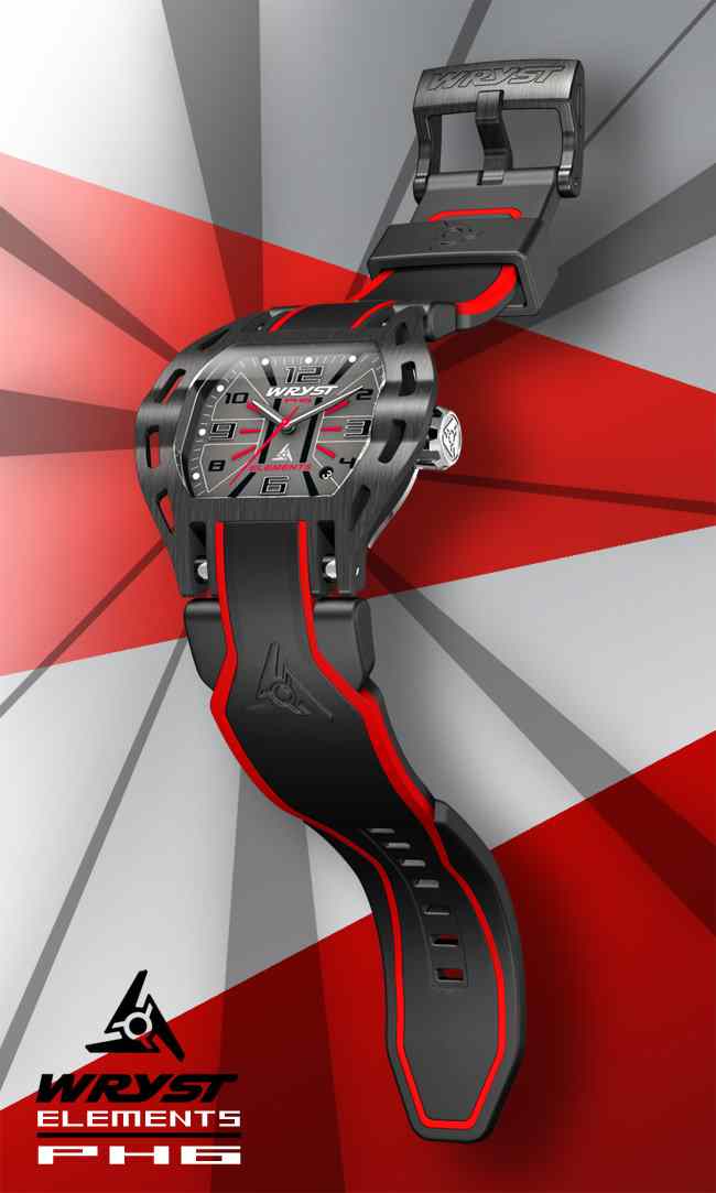Reloj de acero negro y rojo Wryst PH6 Extreme Sports Black and Red Steel Watch Wryst PH4 Extreme Sports