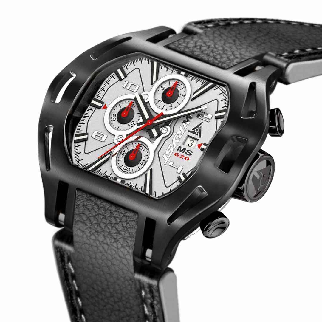 black dlc leather white dial watches for men