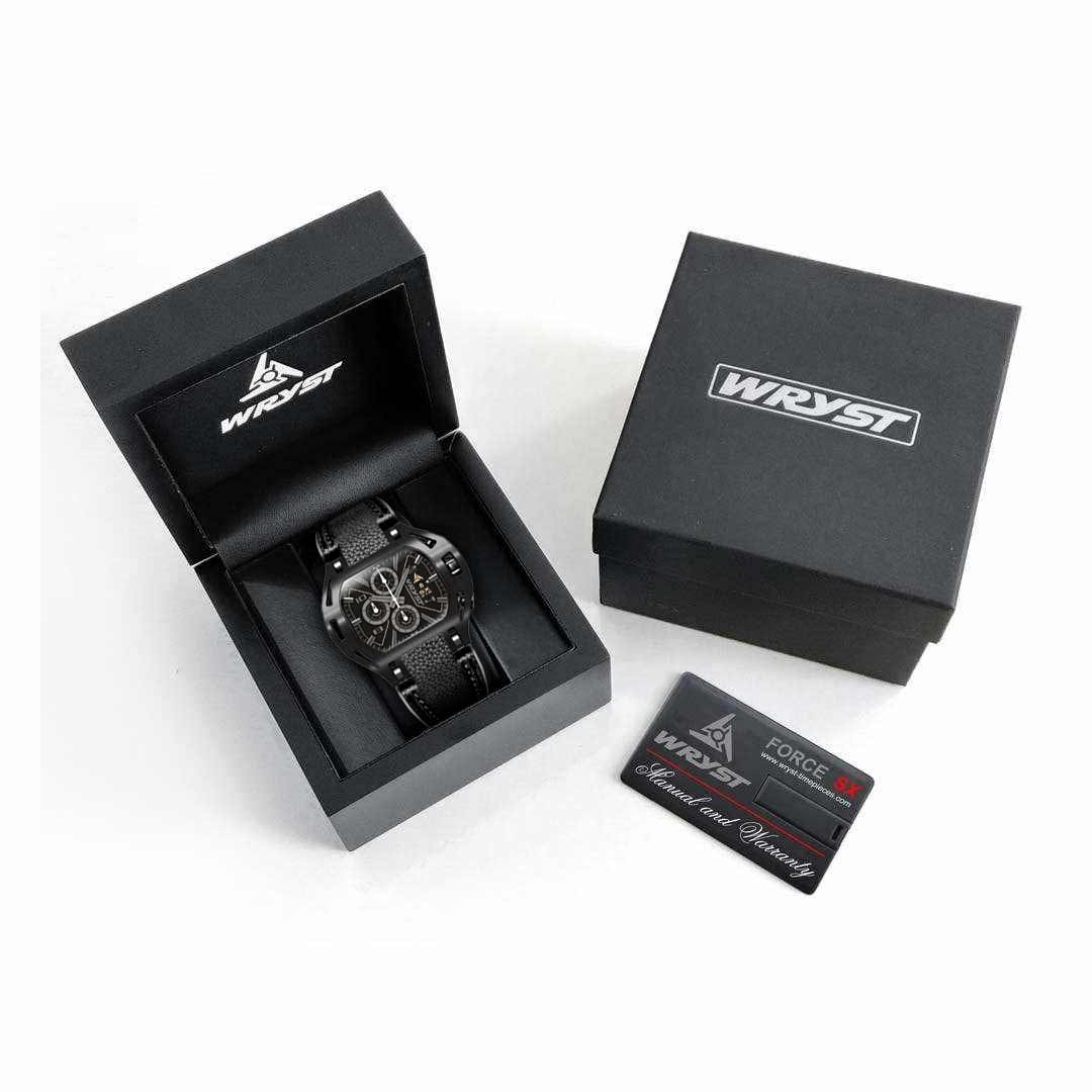 black leather watch box