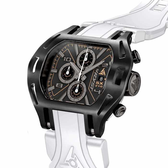 Black Swiss Chronograph With White Bracelet