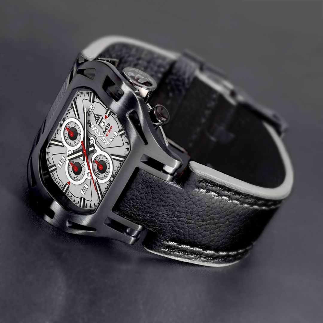 black swiss leather white face watch motors