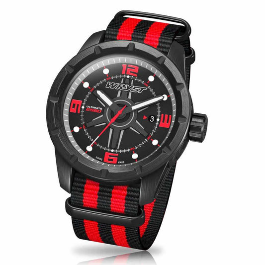 Bold Black Watch in Black and Red with Two Colors Nato Strap