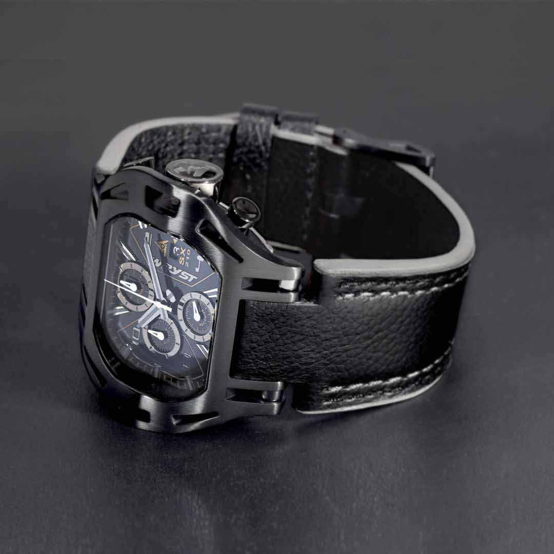 chronograph black leather watch