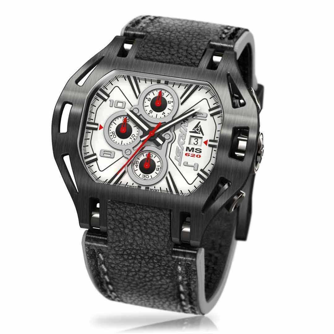 leather swiss white dial watch for racing