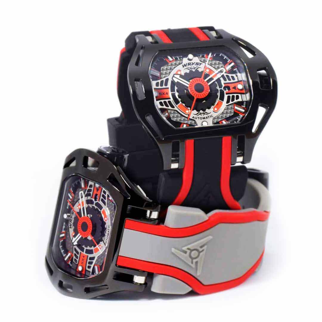 luxurious mens automatic black watch with two bracelets