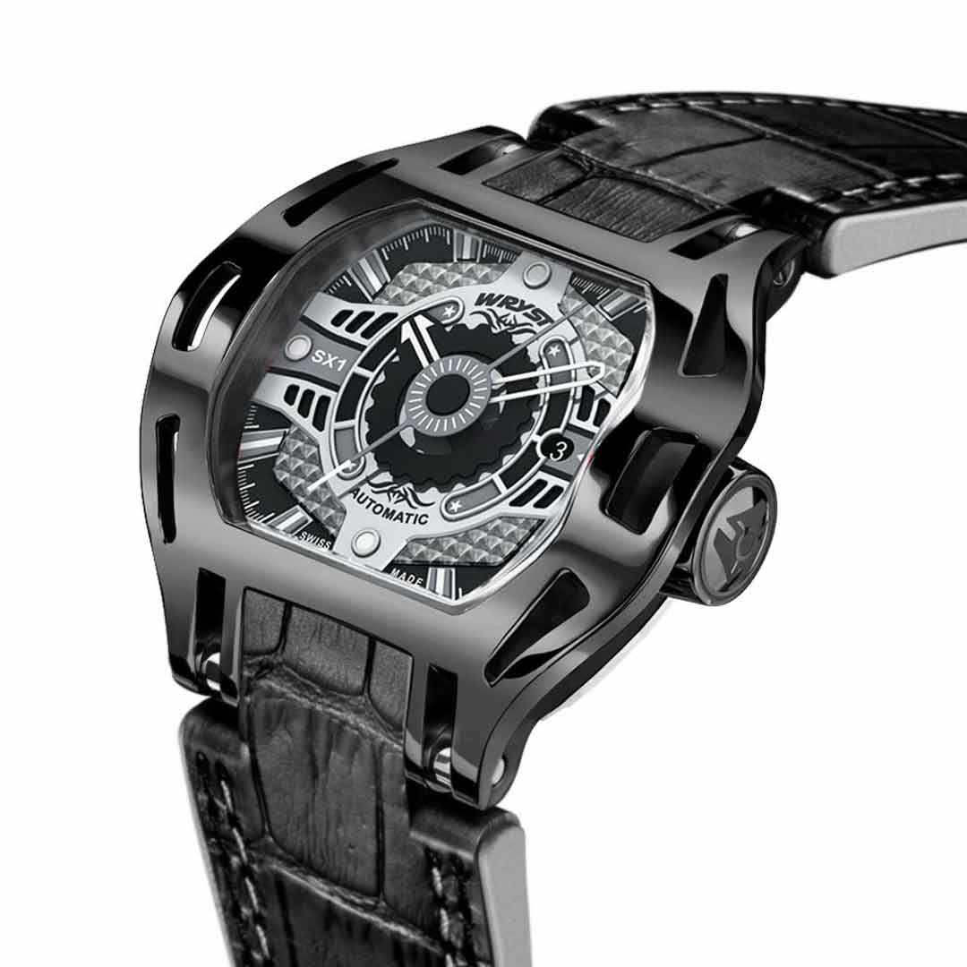 luxury black wristwatch with automatic movement