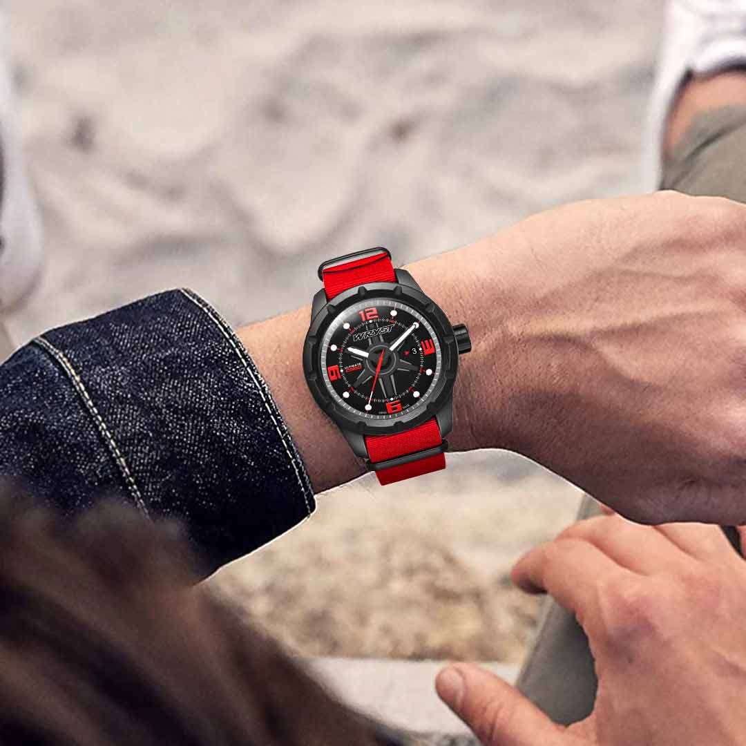 Man Wearing a Beautiful Black Watch with Red Nato Strap