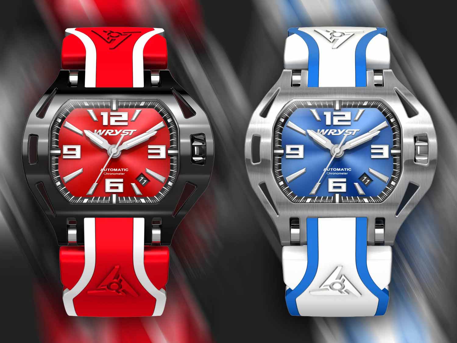 Relojes automáticos suizos para hombre Wryst con pulseras de colores en rojo y azul