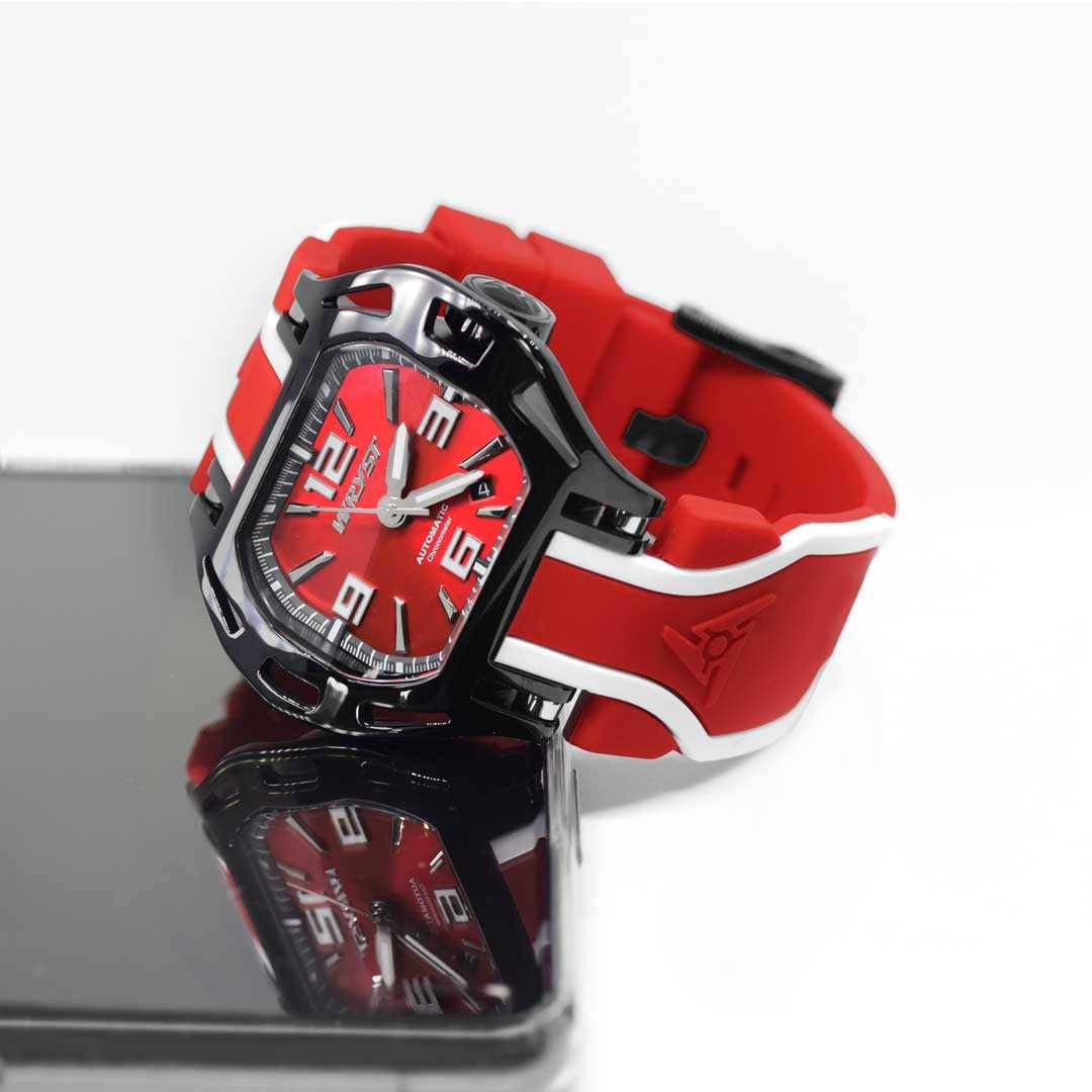 Red Automatic Watch with Red and White Bracelet Wryst SX8