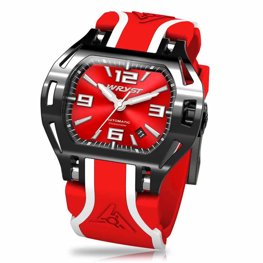 Red and black luxury automatic watch  with black DLC coating