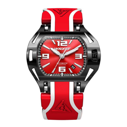 Red Automatic Men Watch Wryst SX8 with Black DLC Case