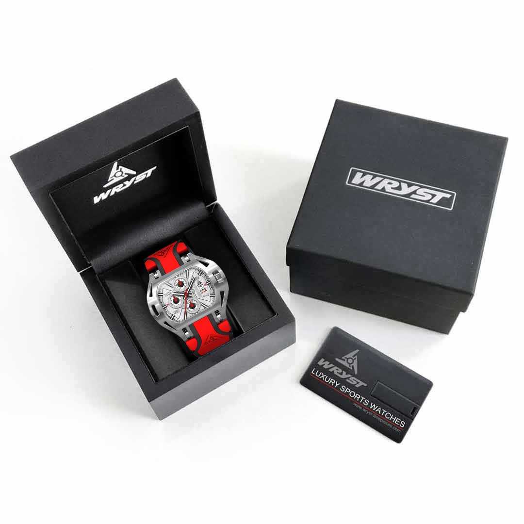 red wrist watch in a black box