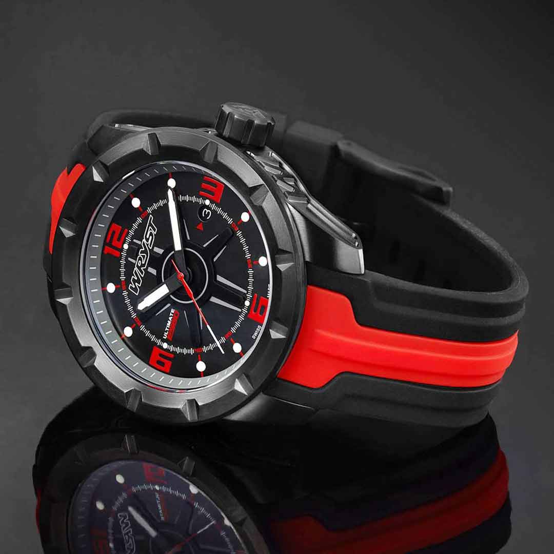 sapphire crystal black red watch mens es60