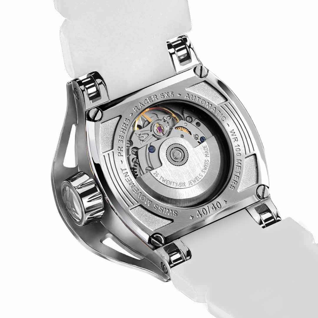 Parte trasera transparente del reloj suizo automático SX7
