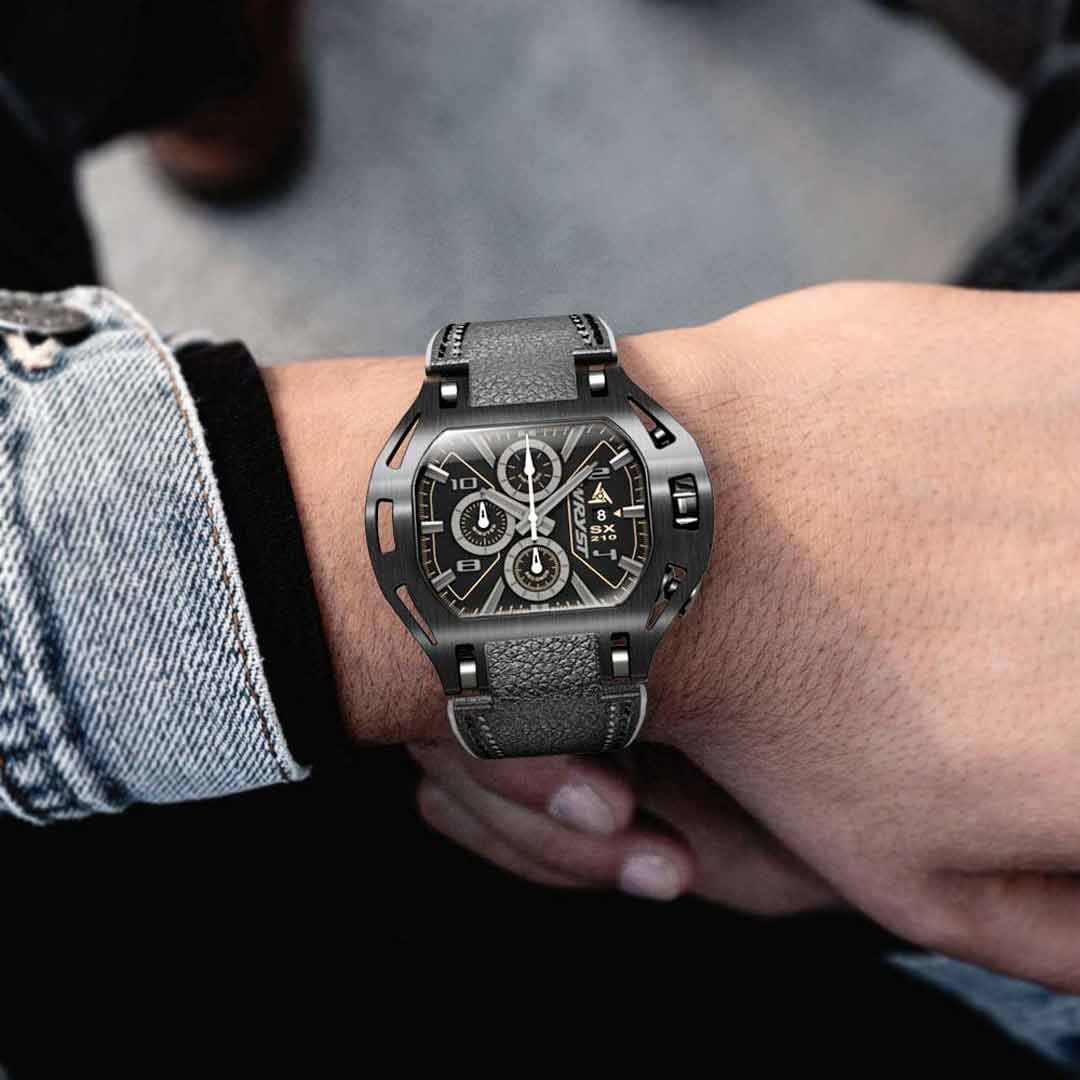 swiss all black leather watch sx210