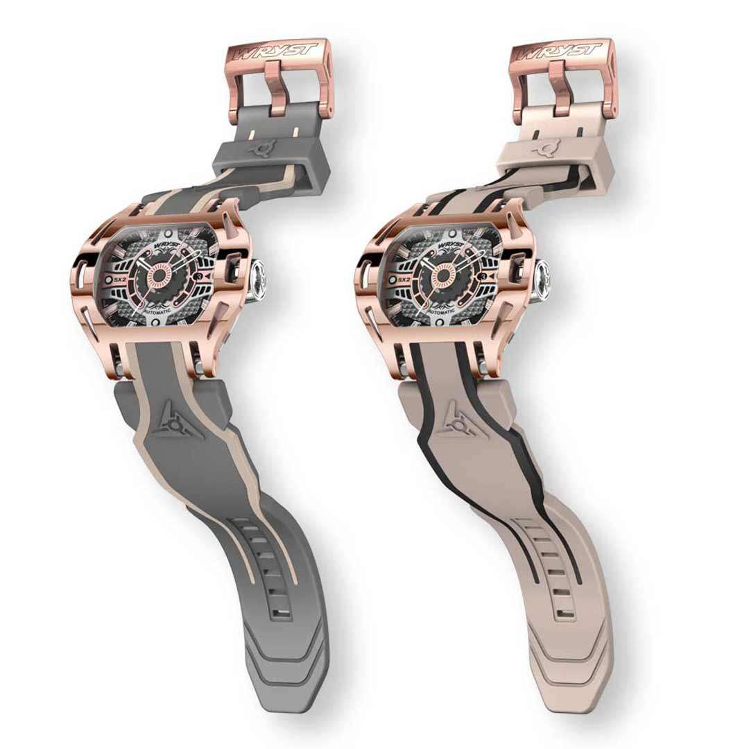 swiss automatic rose gold watch with two bracelets