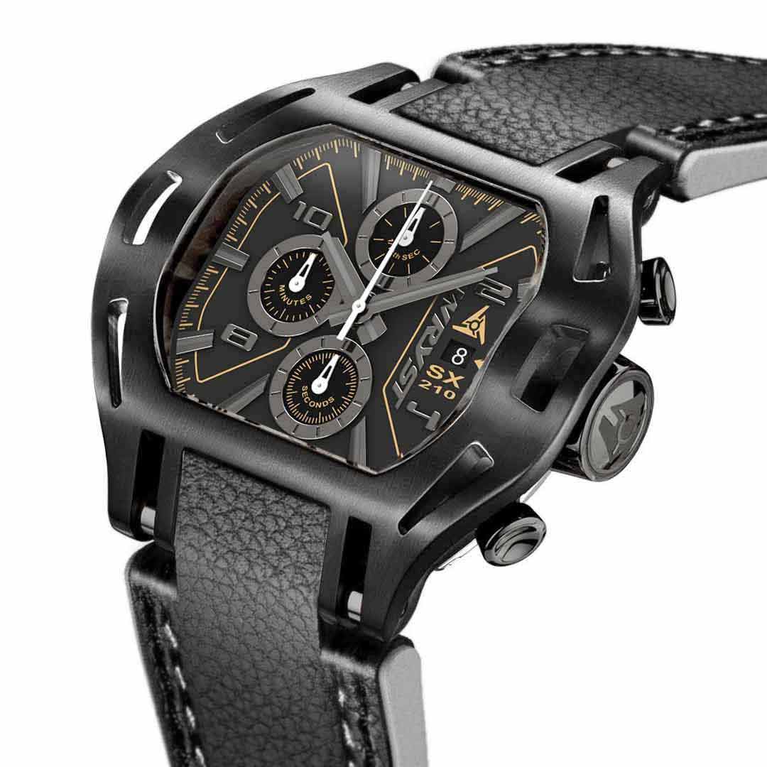 swiss black leather watch sx210 for men
