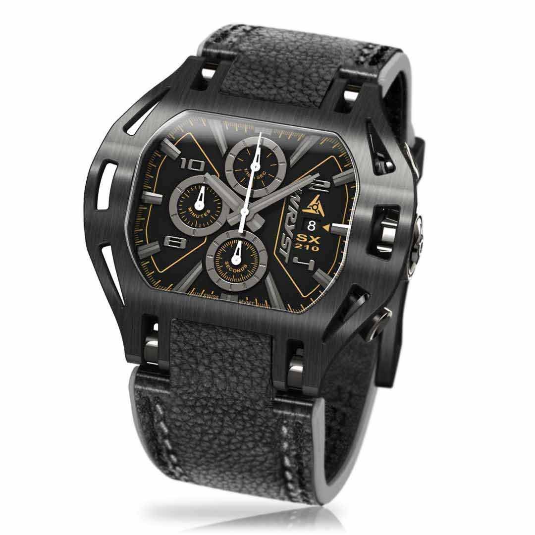 swiss black leather watch sx210