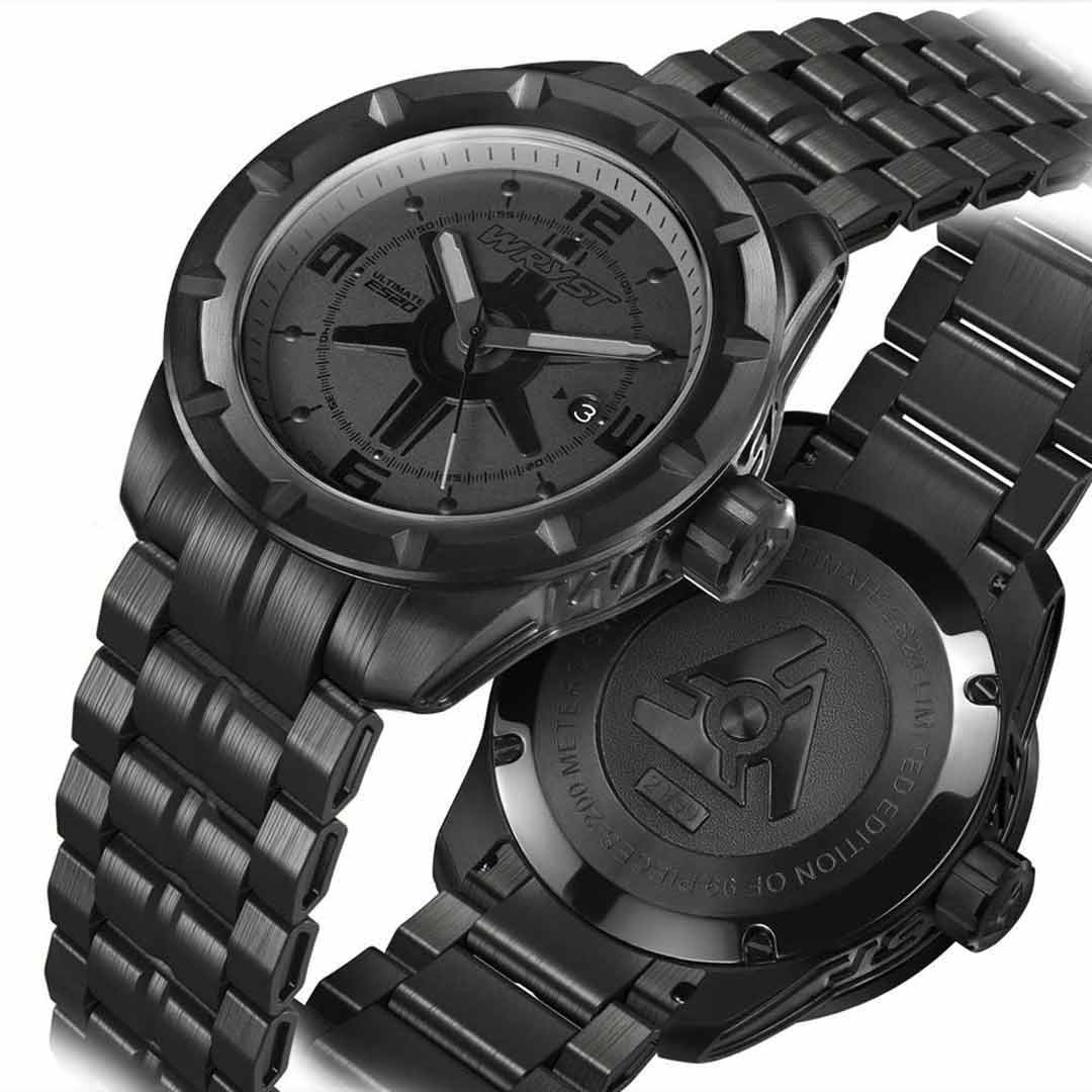 Swiss Black Steel Watch with Black DLC Bracelet