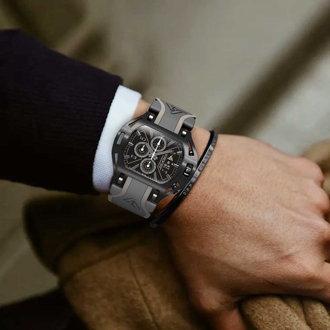 swiss chronograph watch worn on the wrist