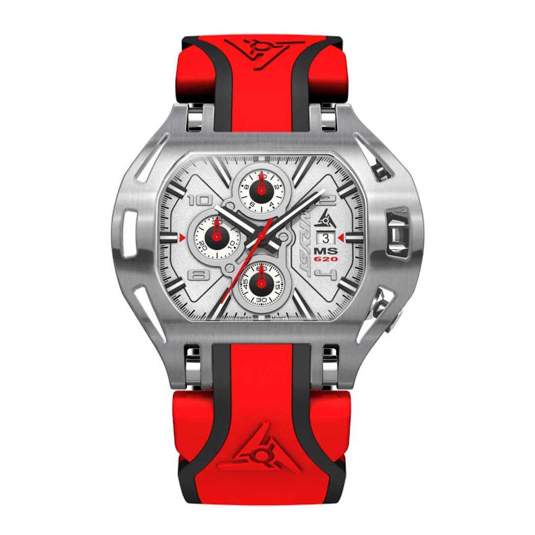 swiss racing wrist watch with red bracelet