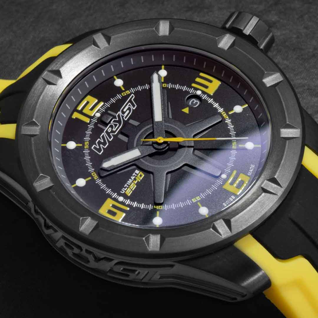 unique mens watches wryst with black and yellow dial