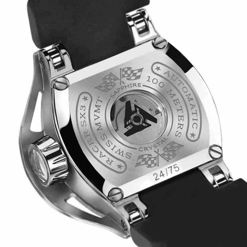 watch case back showing a self winding movement swiss made sw200