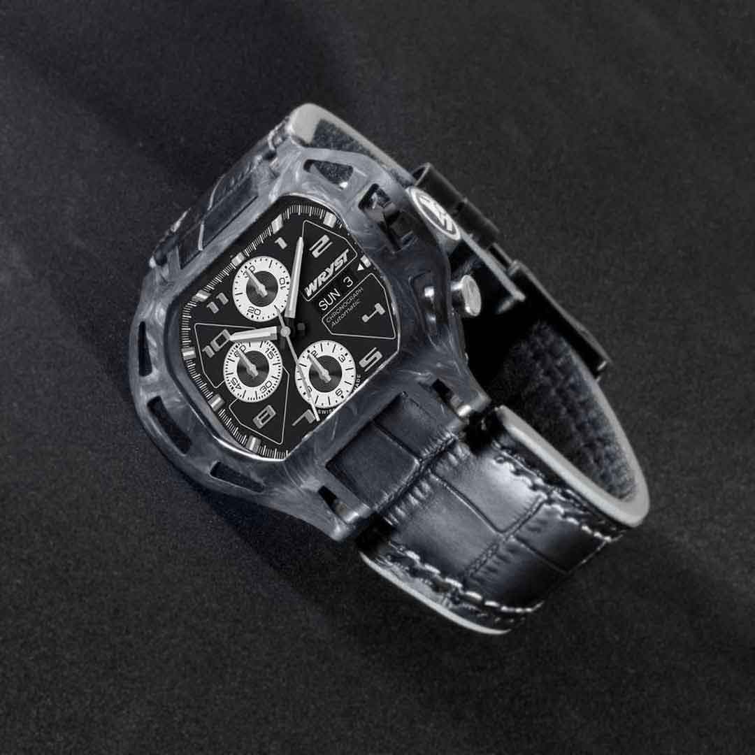 watch with eta7750 movement swiss made and carbon fiber case