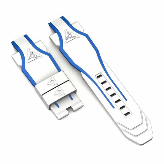 White and blue strap