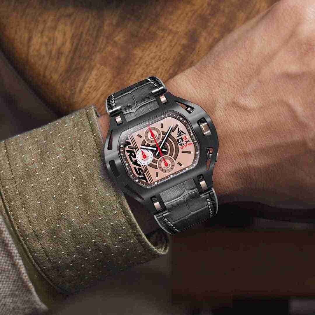 Wryst Force SX270-BL luxury black and gold chronograph watch worn on a wrist